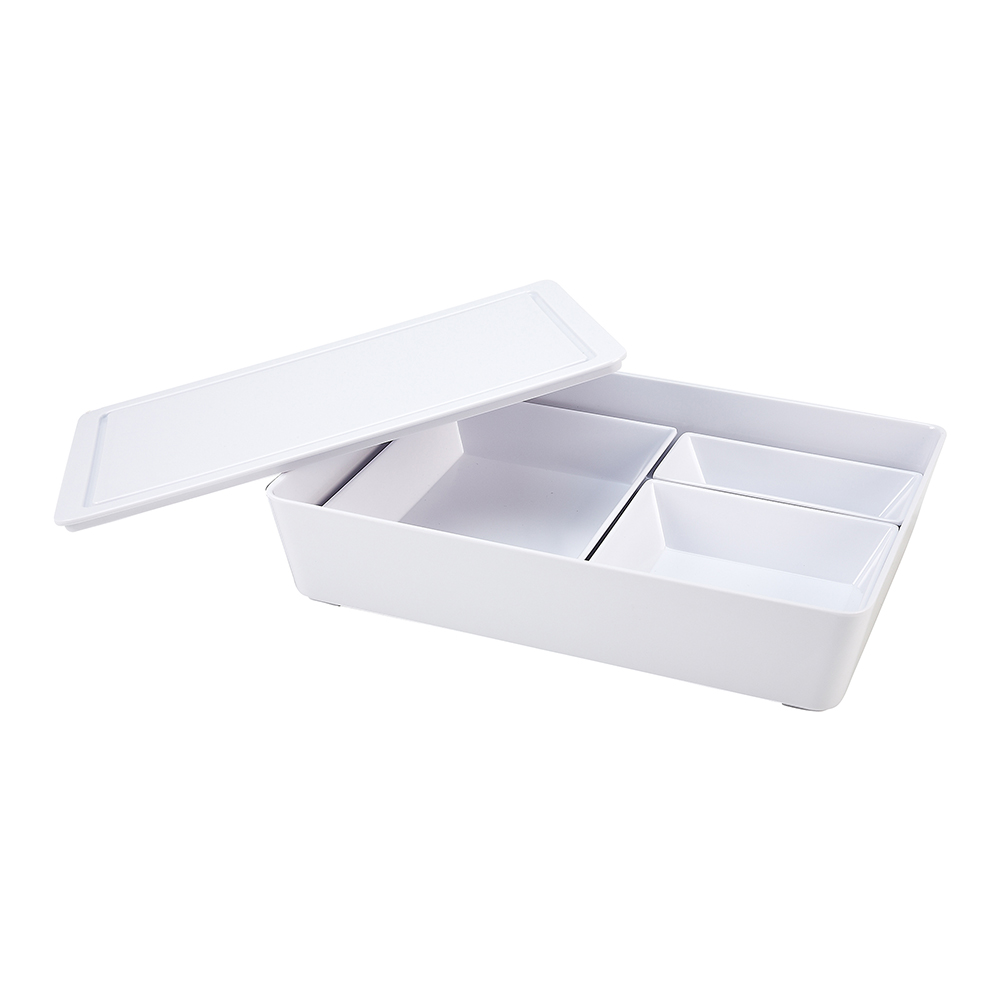 GT Bento Box White w/lid without side compartment (6152) (Inserts sold  separately.)