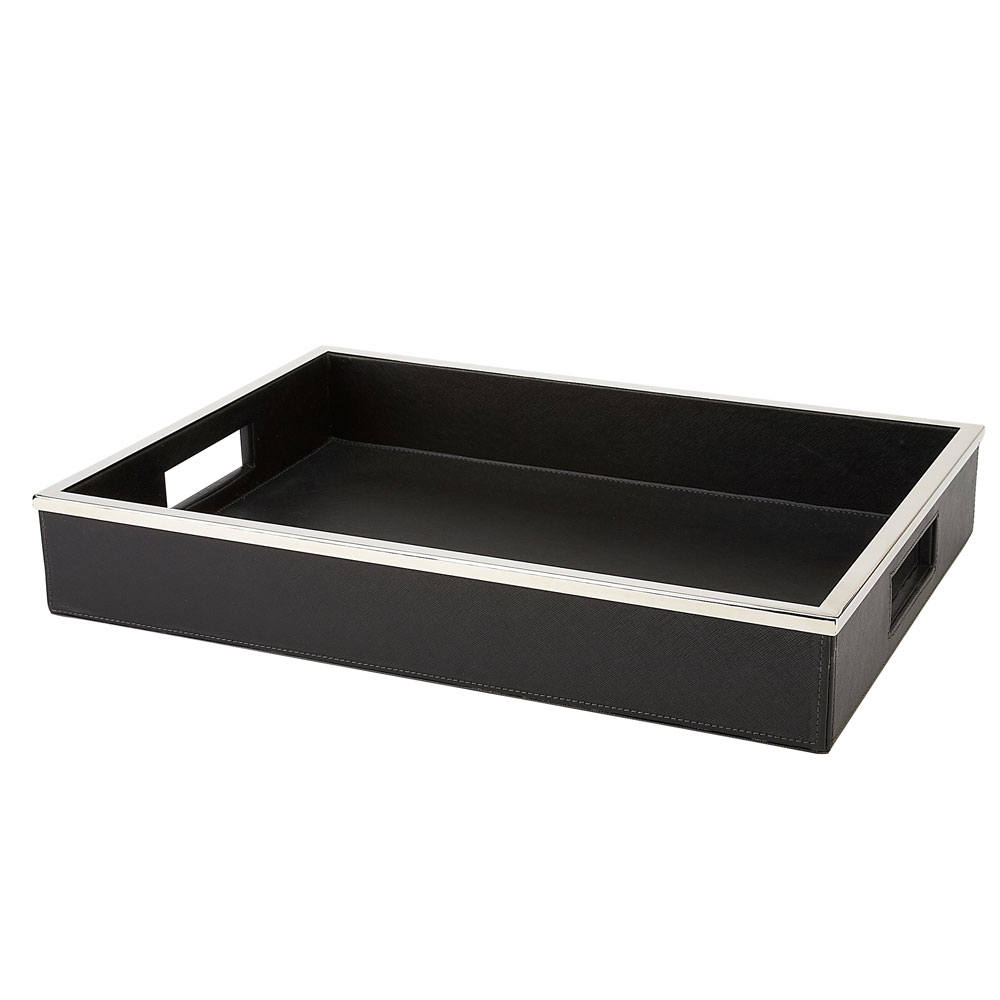 Madrid Faux Leather Tray Black 3811, Black Leather Serving Tray