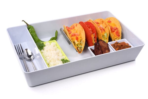 Georgetown White Melamine Bento Box w/lid and Side Compartment - Image 2