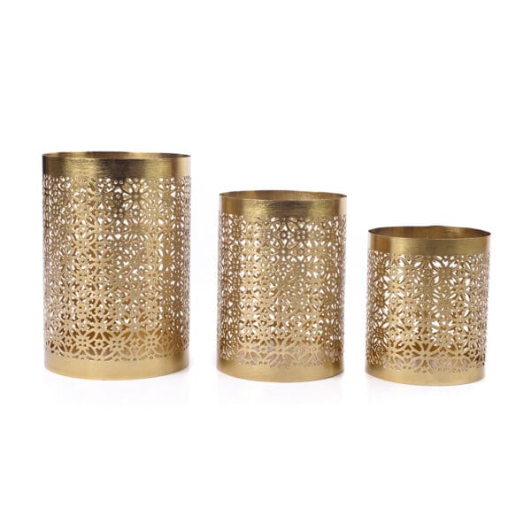 Moroccan Gold Metal Votives Candle Holder Set of 3