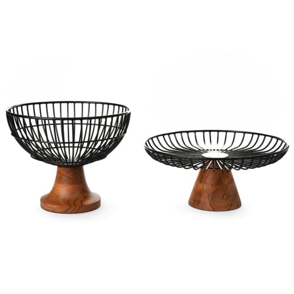 Nordic Acacia Wood and Metal Fruit Bowl - Image 2