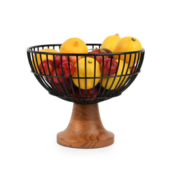 Nordic Acacia Wood and Metal Fruit Bowl