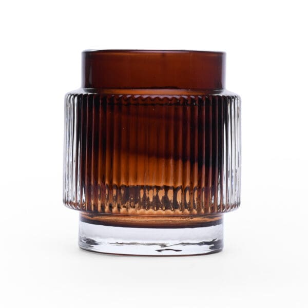 Monda Ribbed Round Glass Amber Votive