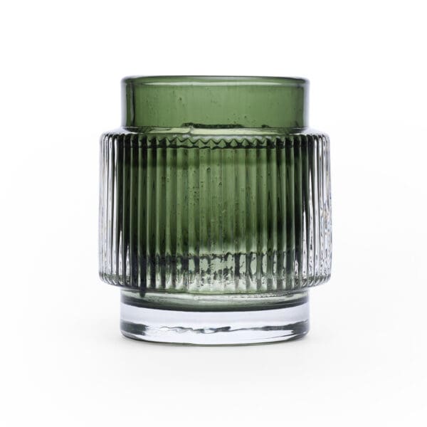 Monda Ribbed Round Glass Green Votive