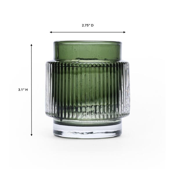 Monda Ribbed Round Glass Green Votive - Image 2